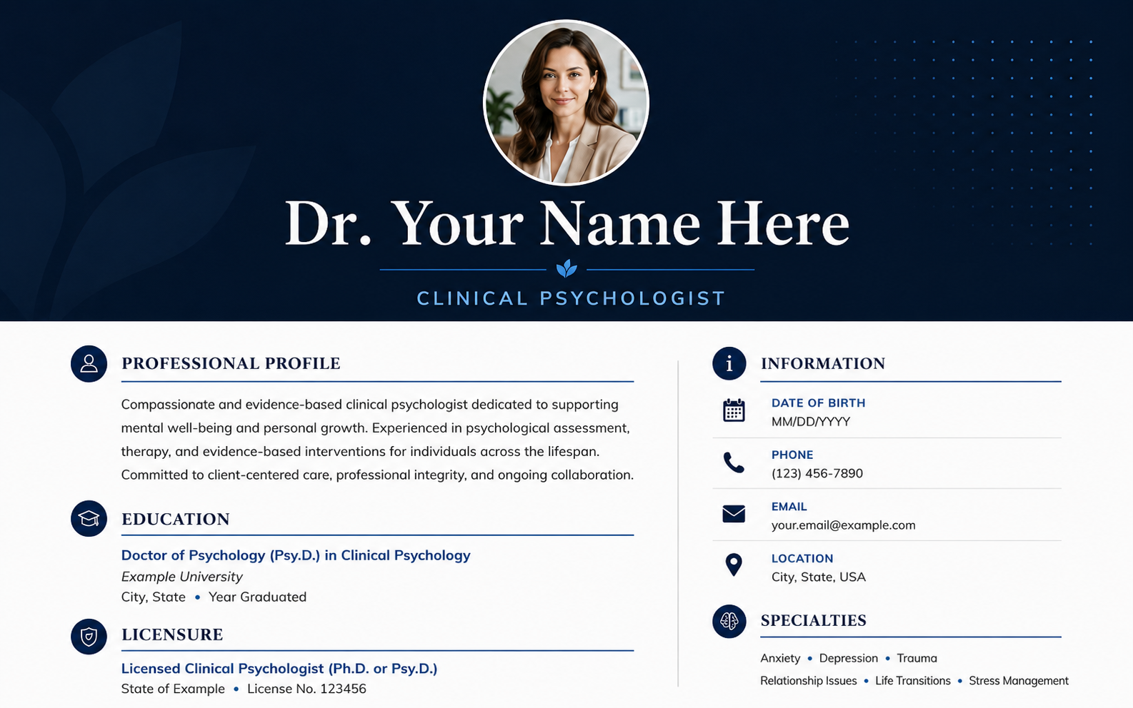Create and publish a Psychologist CV online